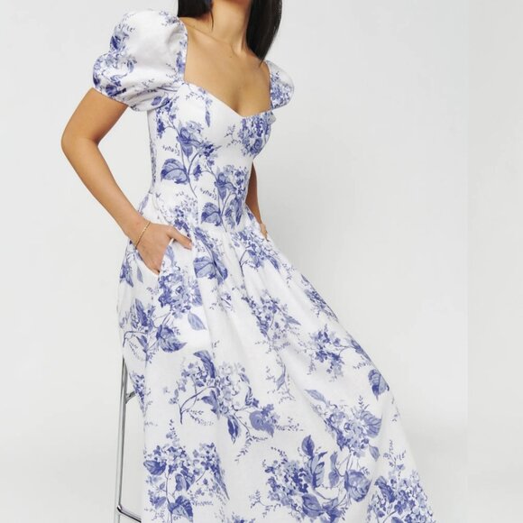 Reformation Davila Linen Dress Lupine - Size 12 - Picture 1 of 10